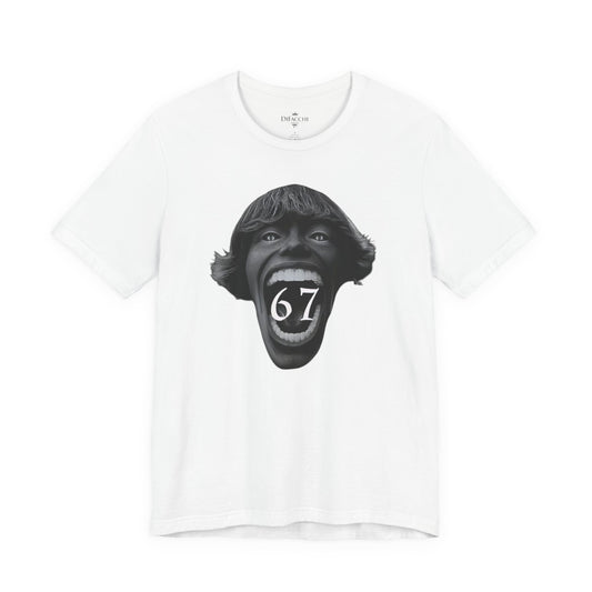 67 Screaming Face T-Shirt — Bold Graphic Tee with Large Open-Mouth Design